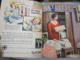 Kotiliesi 1933 -sidottu vuosikerta, kaikki kansikuvat (Rudolf Koivu) ja sisältöä näkyy kuvissa -family magazine, annual volume