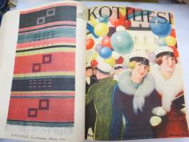 Kotiliesi 1933 -sidottu vuosikerta, kaikki kansikuvat (Rudolf Koivu) ja sisältöä näkyy kuvissa -family magazine, annual volume