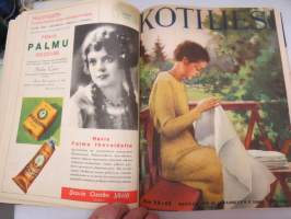 Kotiliesi 1933 -sidottu vuosikerta, kaikki kansikuvat (Rudolf Koivu) ja sisältöä näkyy kuvissa -family magazine, annual volume