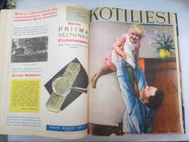 Kotiliesi 1933 -sidottu vuosikerta, kaikki kansikuvat (Rudolf Koivu) ja sisältöä näkyy kuvissa -family magazine, annual volume