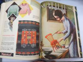 Kotiliesi 1933 -sidottu vuosikerta, kaikki kansikuvat (Rudolf Koivu) ja sisältöä näkyy kuvissa -family magazine, annual volume