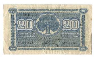 20 markkaa 1945 Litt B  seteli