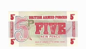 Seteli 5 p British Armed Forces, voucher. Pakkasileä