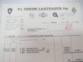 Oy Turun Laatuauto Ab (Plymouth, Singer, Fargo, Chrysler, Renault), Turku, 1.11.1952 -asiakirja / business document