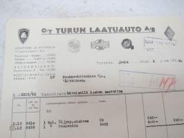 Oy Turun Laatuauto Ab (Plymouth, Singer, Fargo, Chrysler, Renault), Turku, 5.12.1952 -asiakirja / business document