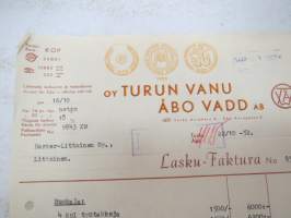 Oy Turun Vanu - Åbo VAdd Ab, Turku, 22.10.1952 -asiakirja / business document