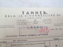 Tannerin Kala- ja Vihannesliike Oy, Turku, 17.11.1952 -asiakirja / business document