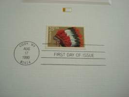 Comanche, American Indian Headdresses, 1990, USA, Proof-kortti, FDC, koko 15 cm x 22,5 cm.  Katso myös muut kohteeni mm. noin 1500 erilaista ensipäiväkuorta.