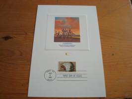 Assiniboine, American Indian Headdresses, 1990, USA, Proof-kortti, FDC, koko 15 cm x 22,5 cm.  Katso myös muut kohteeni mm. noin 1500 erilaista ensipäiväkuorta.