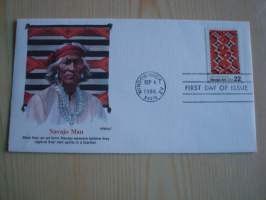 Navajo Man, intiaani, 1986, USA, ensipäiväkuori, FDC.  Katso myös muut kohteeni mm. noin 1500 erilaista ensipäiväkuorta.