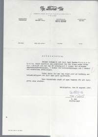 Ford Oy  työtodistus 1947  Carl Gustav Mannerheim   firmalomake