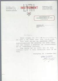 Lyth Instrunent  työtodistus 1948  Carl Gustav Mannerheim   firmalomake