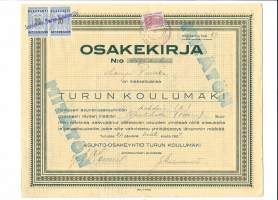 Turun Koulumäki Oy,   osakekirja,  Turku 20.4.1928