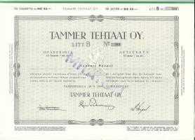 Tammer Tehtaat Tampere 28.9.1964  - blanko osakekirja   / Tammer Tehtaat Oy oli Tampereella 1916–1969 toiminut suomalainen