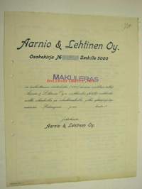 Aarnio &amp; Lehtinen Oy, Helsinki, 5 000 mk -osakekirja