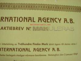 Oy International Agency Ab, Helsinki 1937, 200 mk -osakekirja
