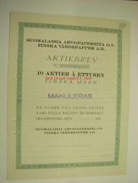 Suomalaisia Arvopapereita Oy, Helsinki, 10 000 mk -osakekirja