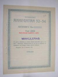 Aktiebolaget Annegatan 32-34, Helsinki 1924, 1 000 mk -osakekirja