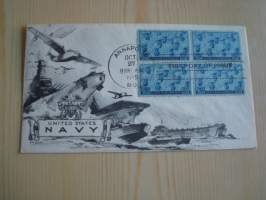 WWII, United States Navy, 2. maailmansota, 1945, USA, ensipäiväkuori, FDC, neljä postimerkkiä, harvinaisempi kuorimalli. Katso myös muut kohteeni.