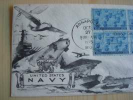 WWII, United States Navy, 2. maailmansota, 1945, USA, ensipäiväkuori, FDC, neljä postimerkkiä, harvinaisempi kuorimalli. Katso myös muut kohteeni.