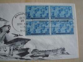 WWII, United States Navy, 2. maailmansota, 1945, USA, ensipäiväkuori, FDC, neljä postimerkkiä, harvinaisempi kuorimalli. Katso myös muut kohteeni.
