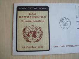 Dag Hammarskjöld Foundation, YK, United Nations, 1962, USA, ensipäiväkuori, FDC, harvinaisempi kuorimalli. Katso myös muut kohteeni.