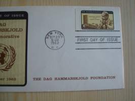 Dag Hammarskjöld Foundation, YK, United Nations, 1962, USA, ensipäiväkuori, FDC, harvinaisempi kuorimalli. Katso myös muut kohteeni.