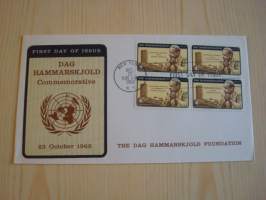 Dag Hammarskjöld Foundation, YK, United Nations, 1962, USA, ensipäiväkuori, FDC, 4 postimerkkiä, harvinaisempi kuorimalli. Katso myös muut kohteeni.