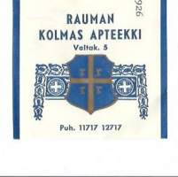 Rauman Kolmas Apteekki Rauma resepti apteekkisignatuuri  1966