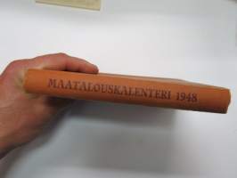 Maatalouskalenteri 1948, sisältää monipuolisesti ja runsaasti taulukoita, tietoja maatalouteen liittyvistä aiheista, mainoksia ym.  -agricultural calendar