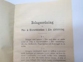 Bolagsordning för Pås- &amp; Kuvertfabriken i Åbo Aktiebolag -yhtiöjärjestys