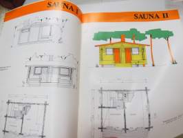 Saaren hirsisaunat ja huvilat 1975, K. Saari Kuortane -myyntiesite / mallikirja -cottage / sauna brochure