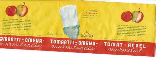 Tomaatti-omenamarmelaadia   -  tuote-etiketti  1930-40-luku /11x30 cm