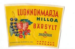 Luonnonmarja hilloa  -  tuote-etiketti  1930-40-luku /15x15 cm
