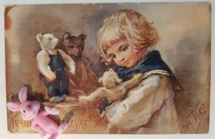 Lapsi aiheinen postikortti, Elizabeth Boehm 1900-luvun alun venäläinen taiteilija.