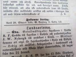 Helsingfors Tidningar, Lördagen den 1 Maj 1858, Nr 34., innehåller bl. a. följande artiklar / annonser;