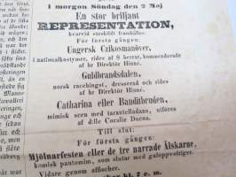 Helsingfors Tidningar, Lördagen den 1 Maj 1858, Nr 34., innehåller bl. a. följande artiklar / annonser;