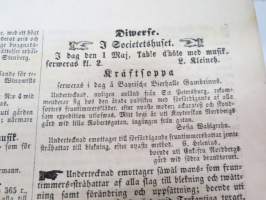 Helsingfors Tidningar, Lördagen den 1 Maj 1858, Nr 34., innehåller bl. a. följande artiklar / annonser;