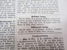 Helsingfors Tidningar, Lördagen den 22 Maj 1858, Nr 40., innehåller bl. a. följande artiklar / annonser;