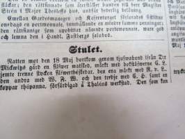 Helsingfors Tidningar, Lördagen den 22 Maj 1858, Nr 40., innehåller bl. a. följande artiklar / annonser;