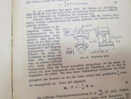 Zahnräder -vaihteet, perinpohjainen saksankielinen tekninen selostus vaihdetekniikasta, niiden laskennasta yms. -gears - technical features