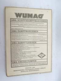 Görlitzer GMA Schiffsdampfmaschinen - Wumag Waggon- und Maschinenbau Ag Görlitz -laivamoottori, myyntiesite saksaksi / brochure