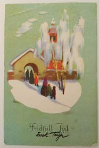 Martta Wendelinin joulu aiheinen postikortti.