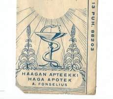 Haagan Apteekki  A Fonselius - resepti  signatuuri  1940