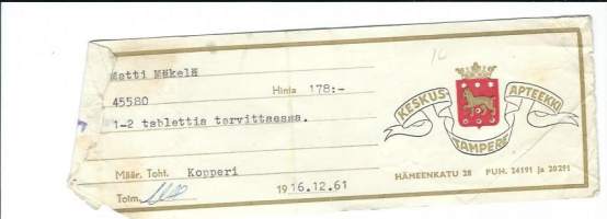 Keskus-Apteekki Tampere - resepti  signatuuri  1961