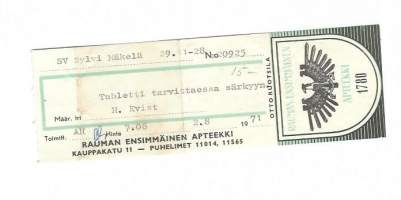 Rauman Ensimmäinen Apteekki  - resepti  signatuuri  1971
