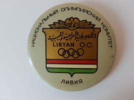 Moskova olympia 1980 - Moscow Olympics - Kansallisen Olympiakomitean tunnus - Libyan -neulakiinnitteinen rintamerkki, virallinen tuote / official badge