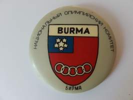 Moskova olympia 1980 - Moscow Olympics - Kansallisen Olympiakomitean tunnus - Burma -neulakiinnitteinen rintamerkki, virallinen tuote / official badge