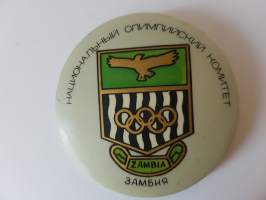 Moskova olympia 1980 - Moscow Olympics - Kansallisen Olympiakomitean tunnus - Zambia -neulakiinnitteinen rintamerkki, virallinen tuote / official badge