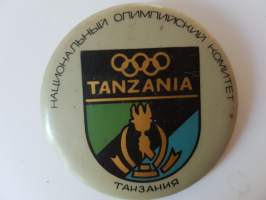 Moskova olympia 1980 - Moscow Olympics - Kansallisen Olympiakomitean tunnus - Tanzania -neulakiinnitteinen rintamerkki, virallinen tuote / official badge
